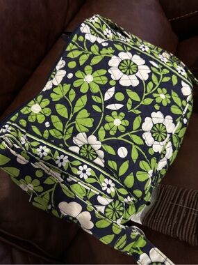 Vera Bradley Navy Floral Tote with Green & White Accents